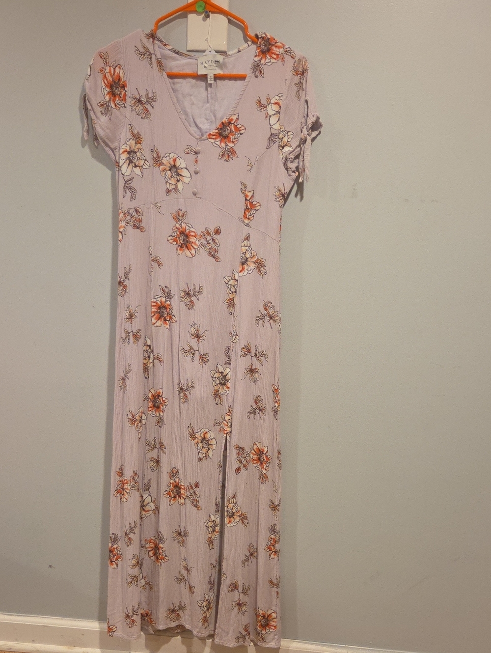 #29 Hayden Lavender Maxi Dress with Coral Floral Print
